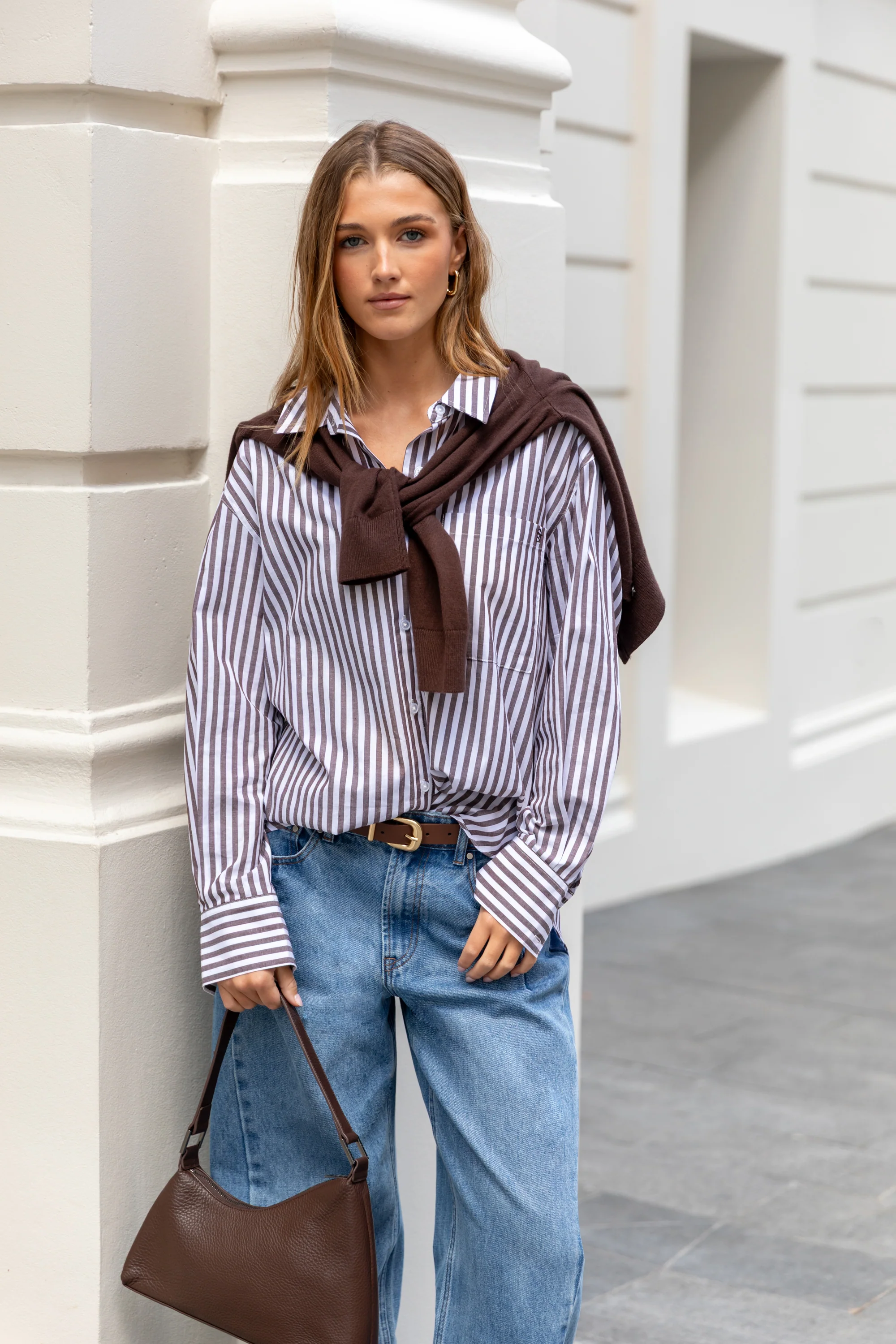 You Got This Chocolate Stripe Oversized Shirt - Image 7