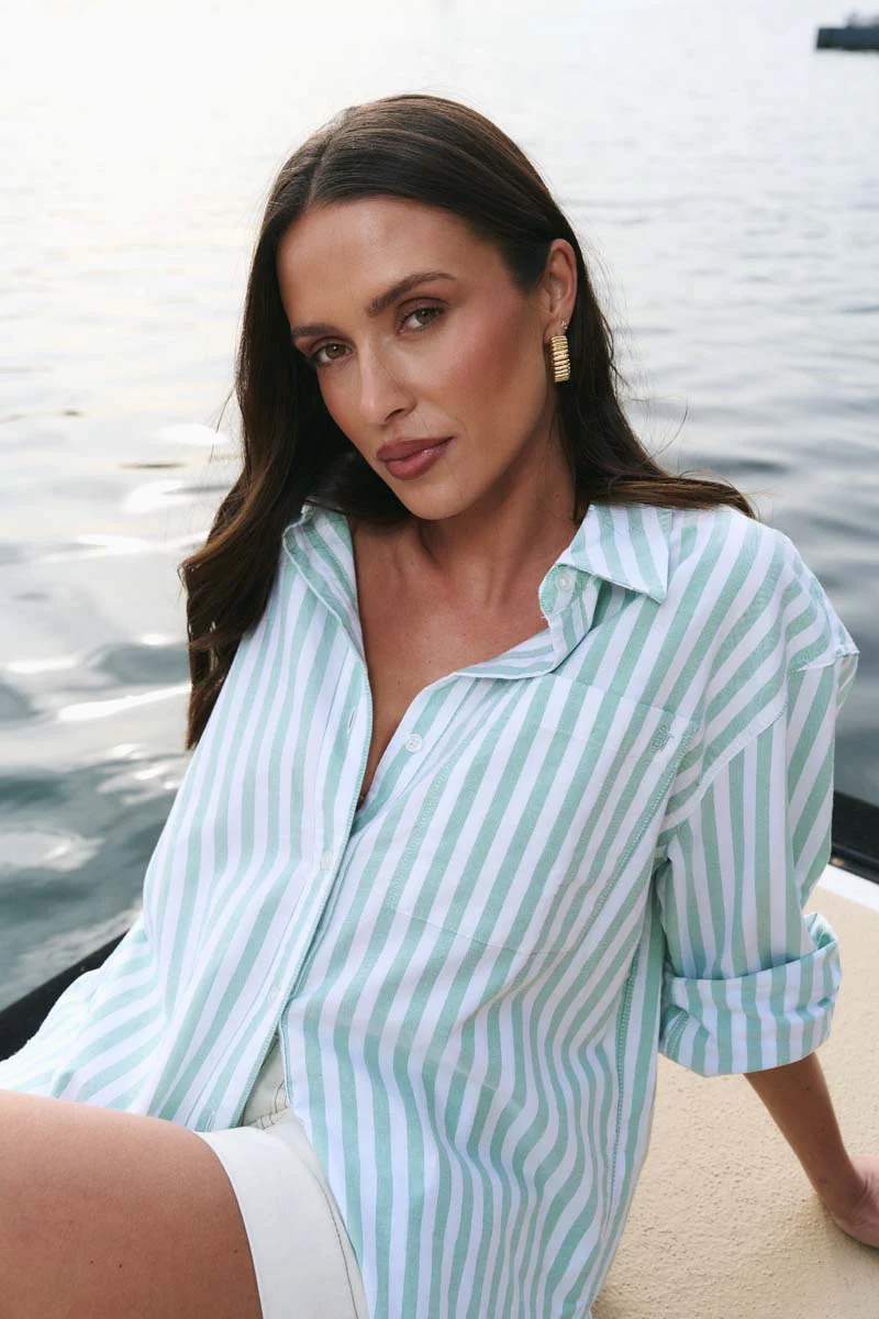 You Got This Green Wide Stripe Oversized Boyfriend Shirt - Image 3