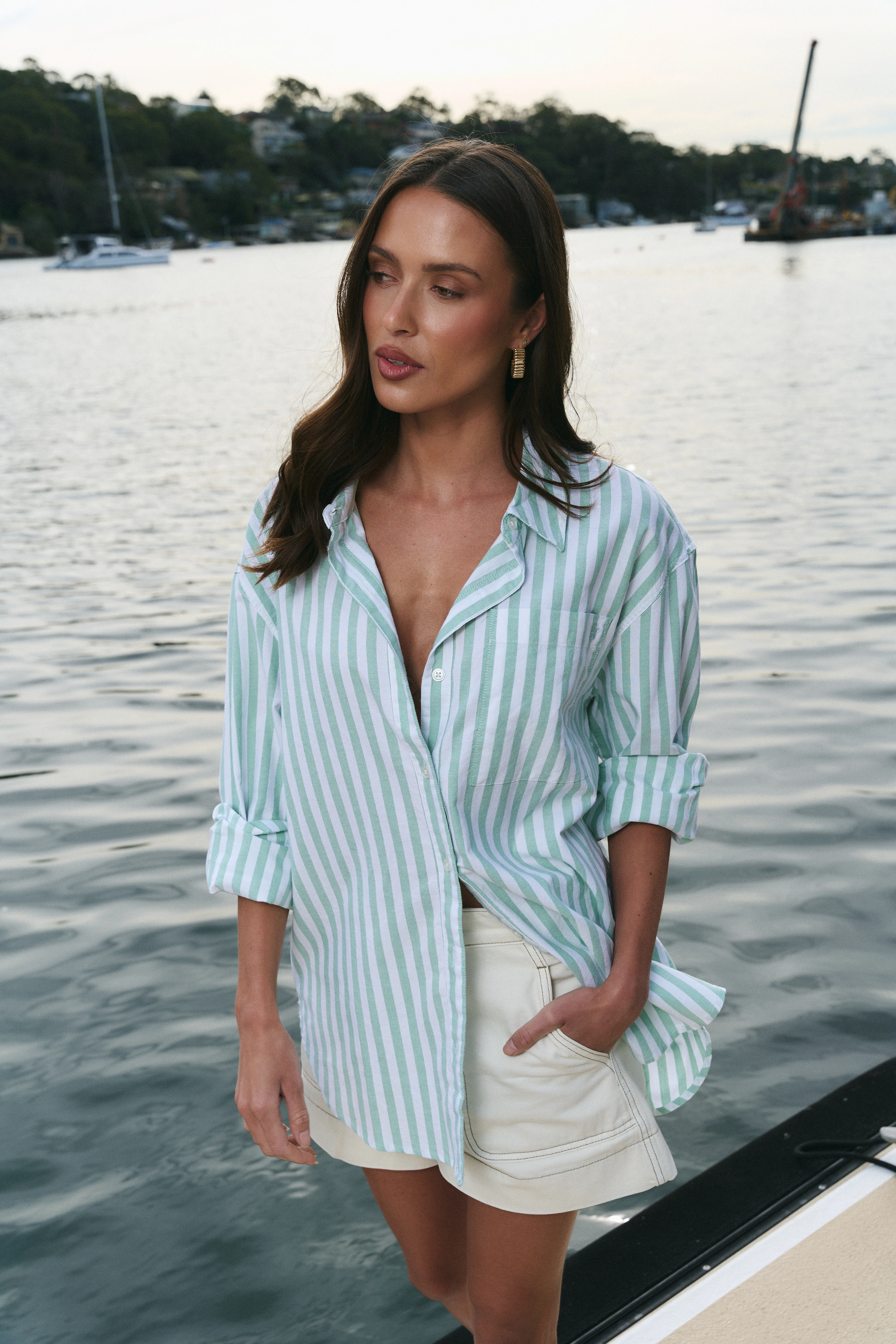 You Got This Green Wide Stripe Oversized Boyfriend Shirt - Image 6