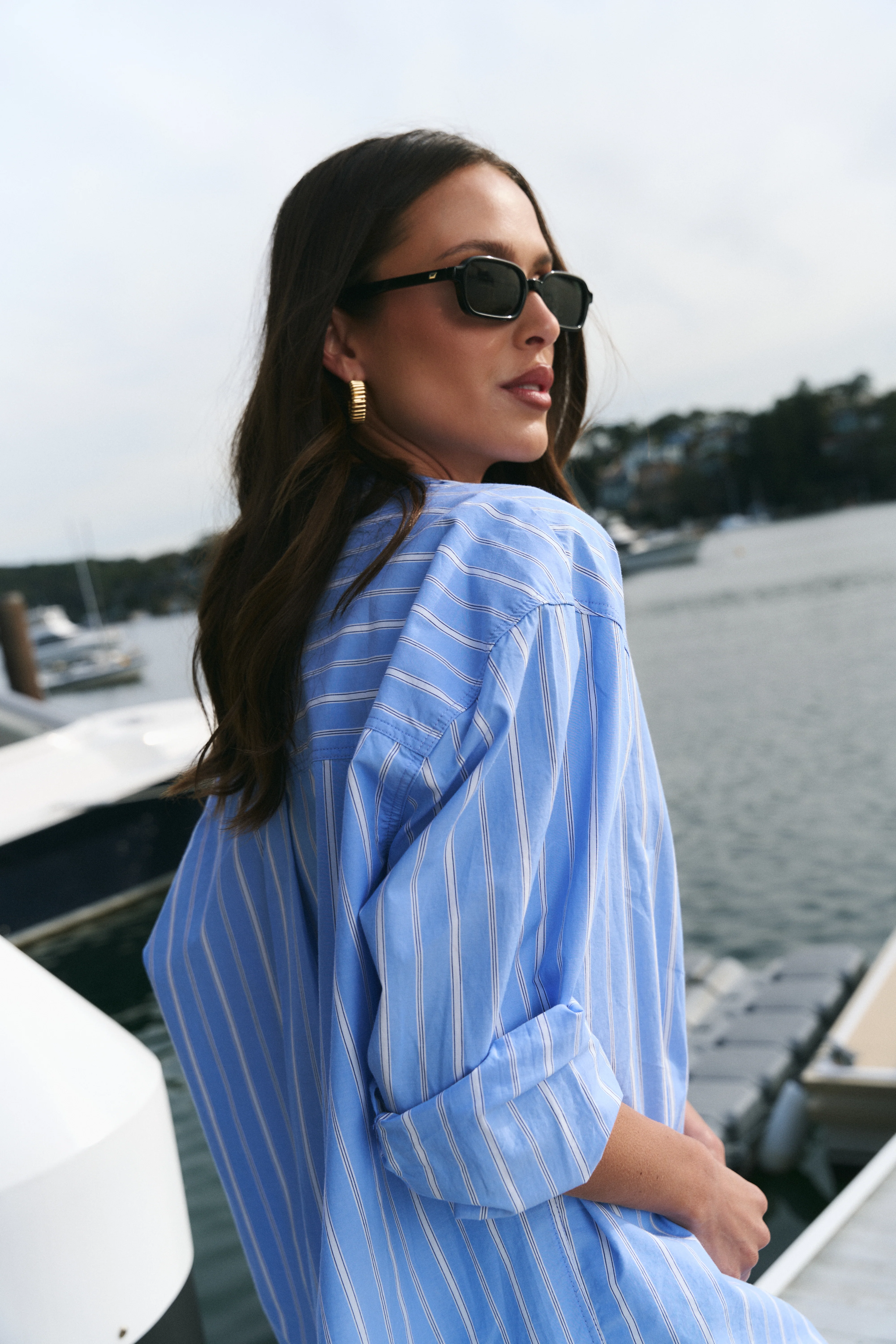 You Got This Mid Blue White Stripe Oversized Boyfriend Shirt - Image 2