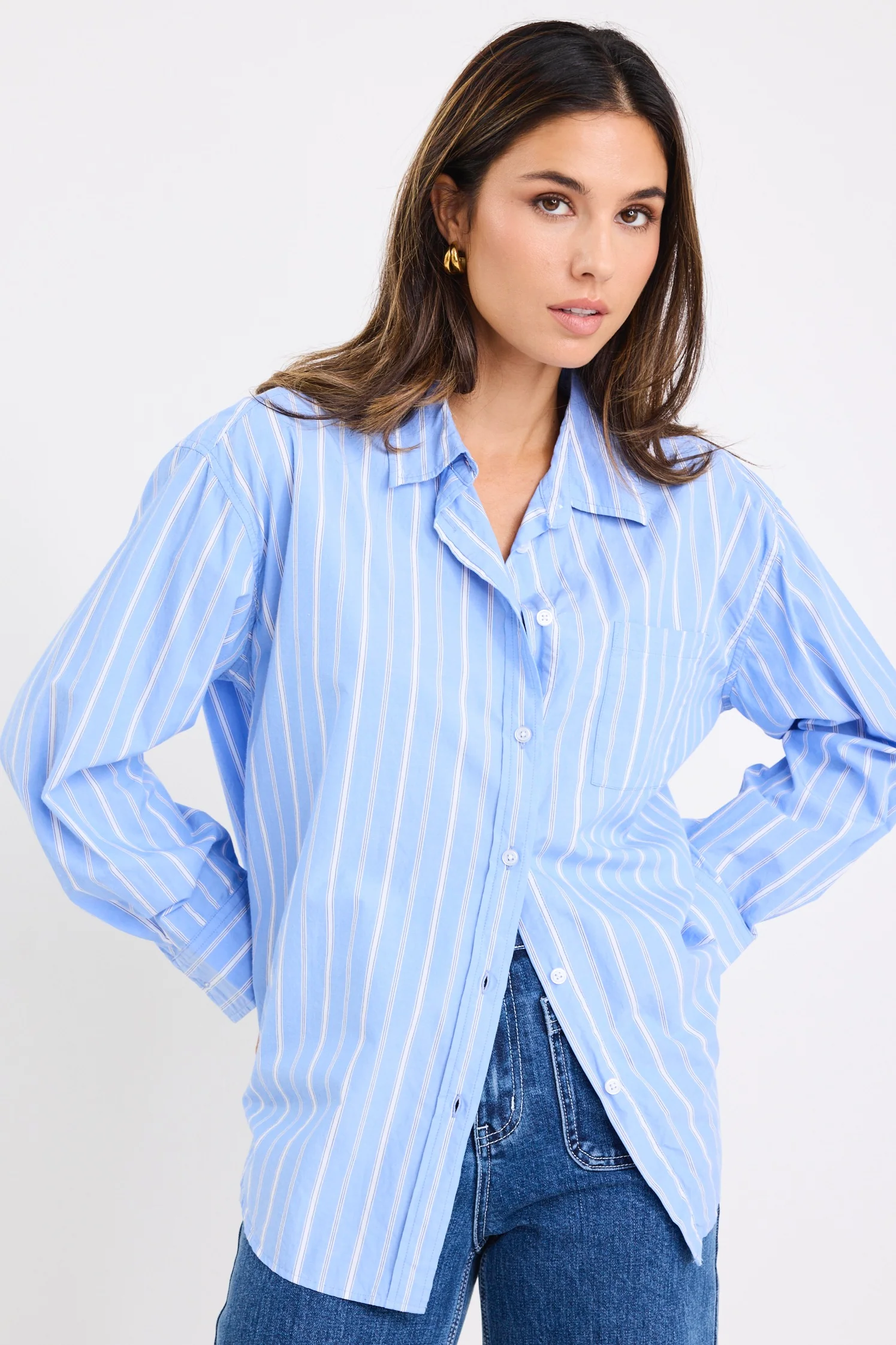 You Got This Mid Blue White Stripe Oversized Boyfriend Shirt - Image 3