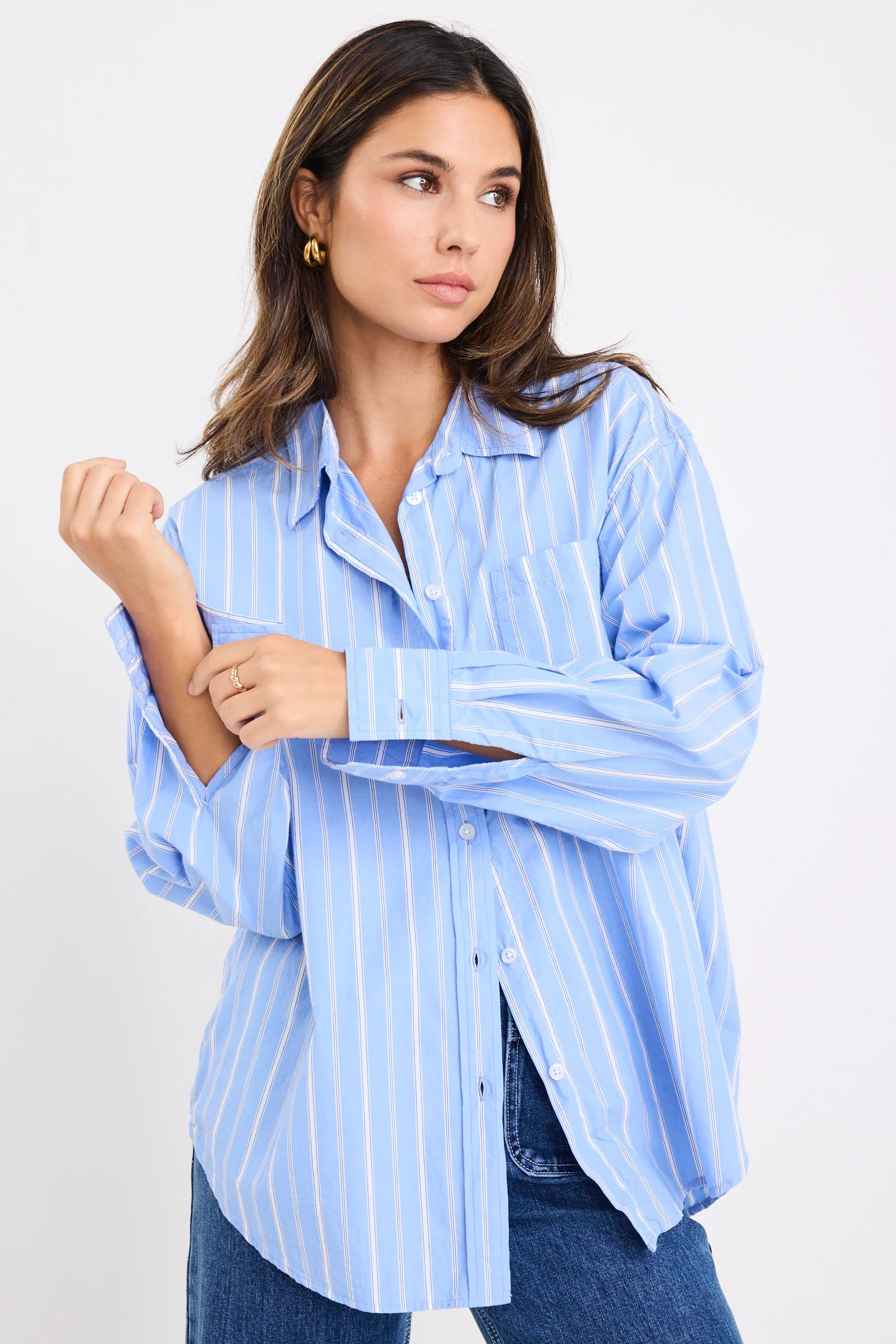 You Got This Mid Blue White Stripe Oversized Boyfriend Shirt - Image 5