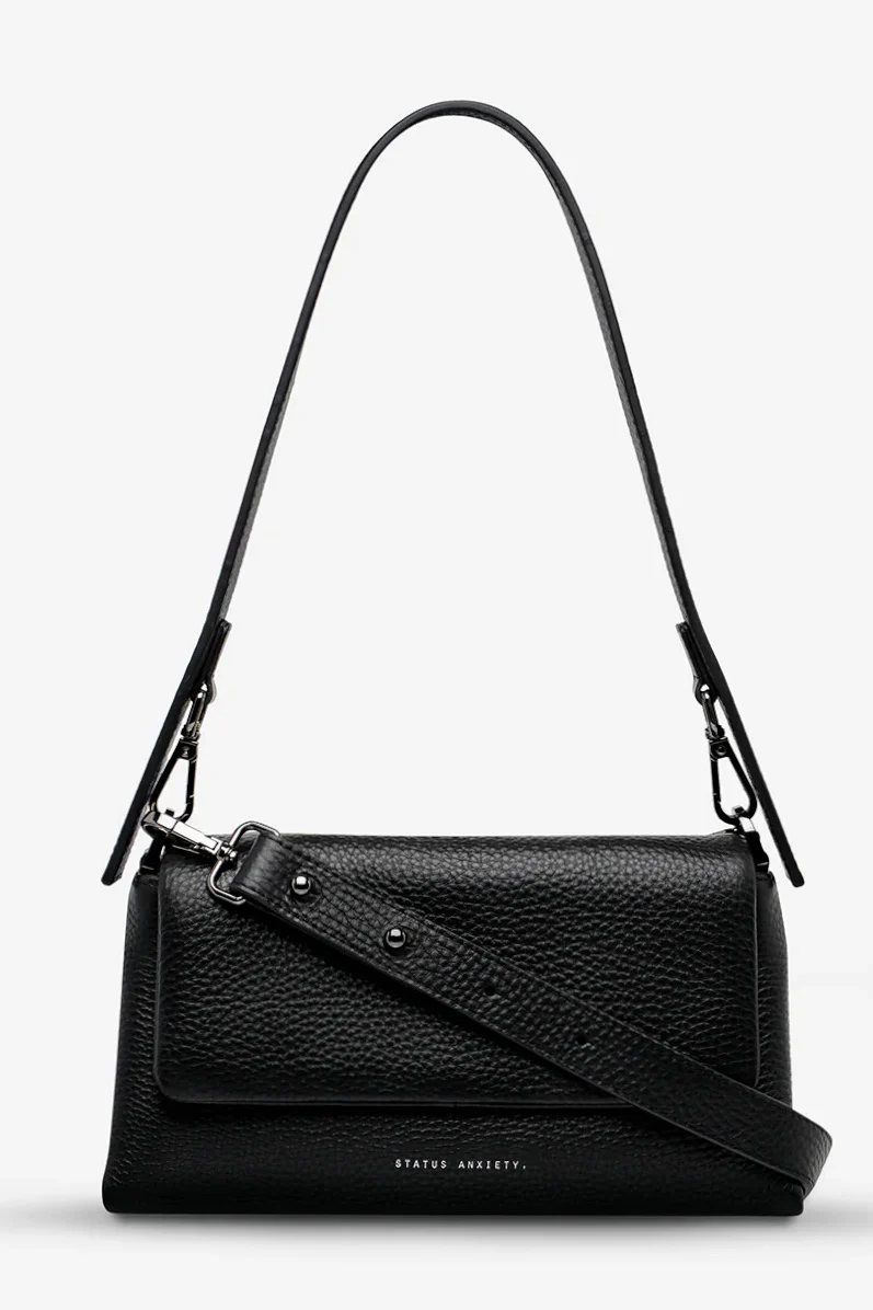 Zenith Black Leather Dual Strap Shoulder Bag - Image 4