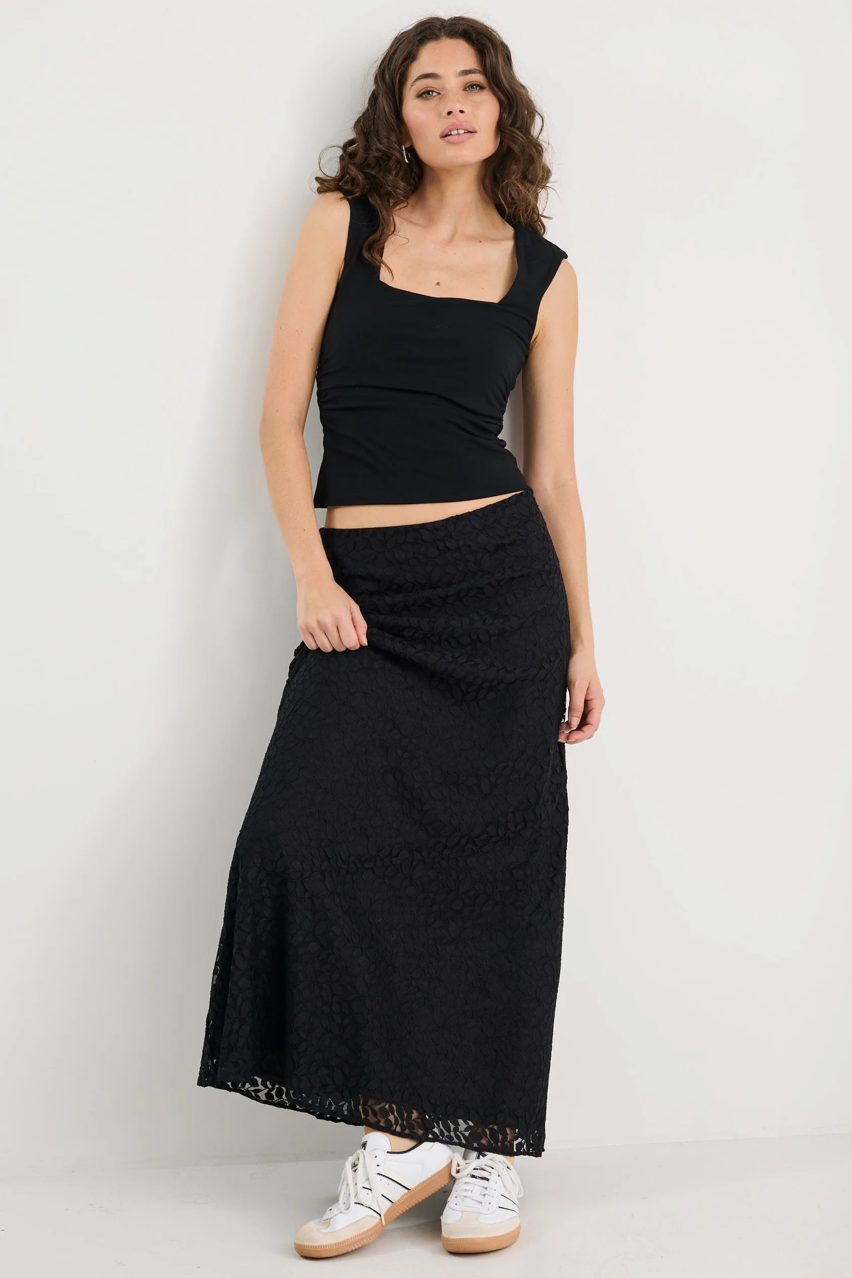 Zeus Black Lace Bias Maxi Skirt - Image 2