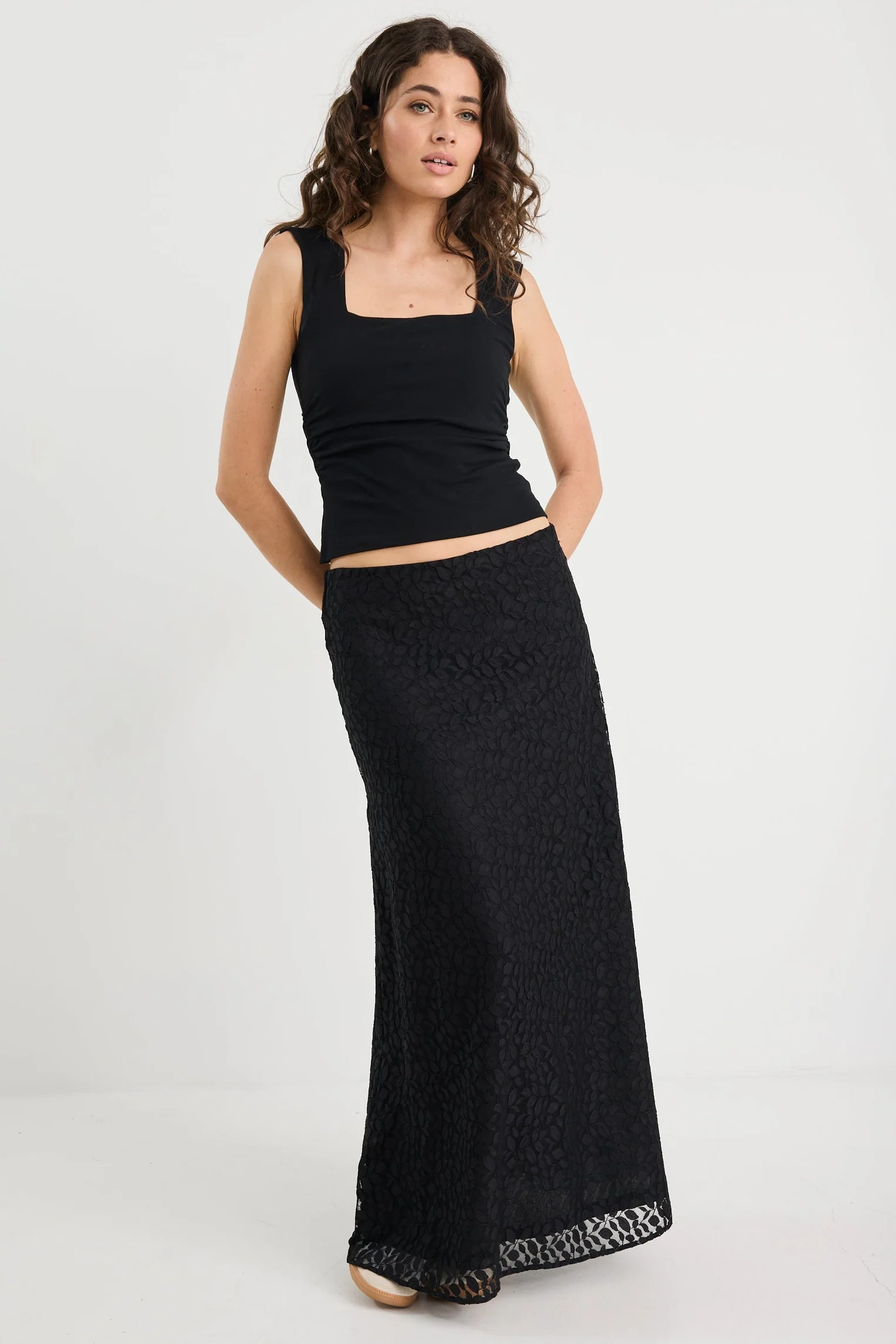 Zeus Black Lace Bias Maxi Skirt - Image 3