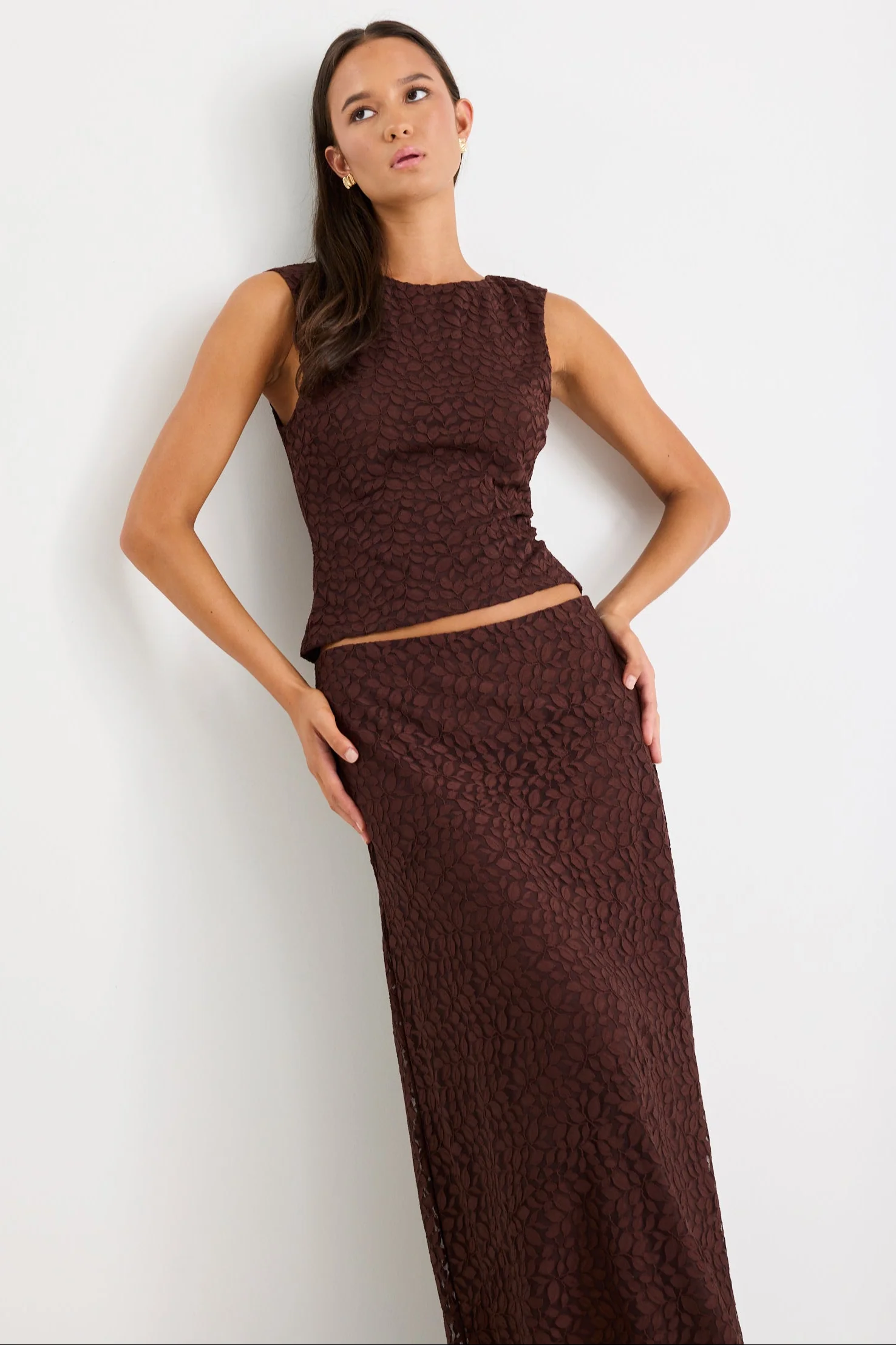 Zeus Chocolate Lace Bias Maxi Skirt - Image 4