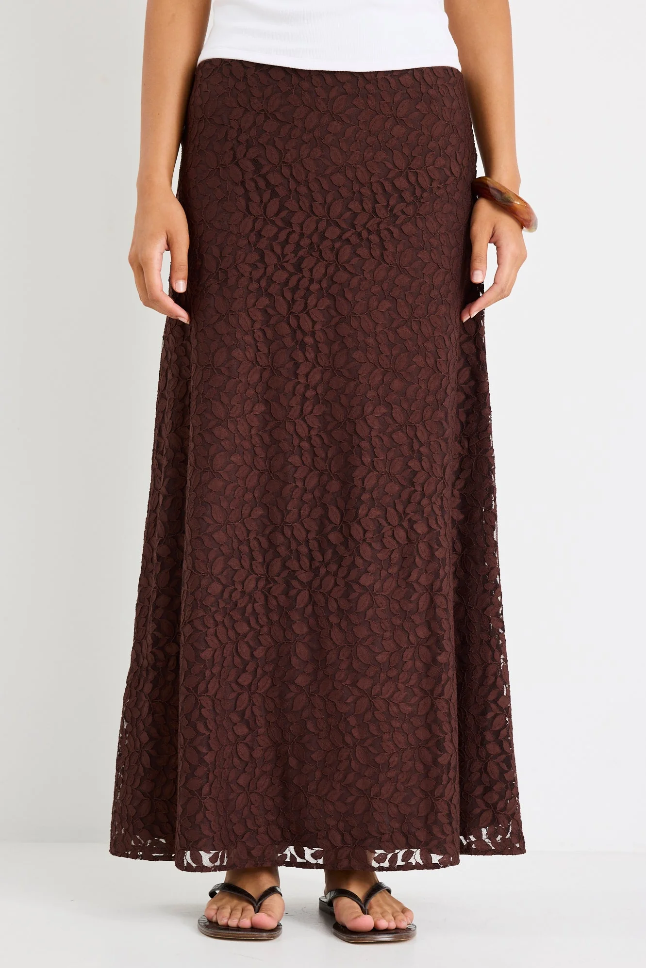Zeus Chocolate Lace Bias Maxi Skirt - Image 5
