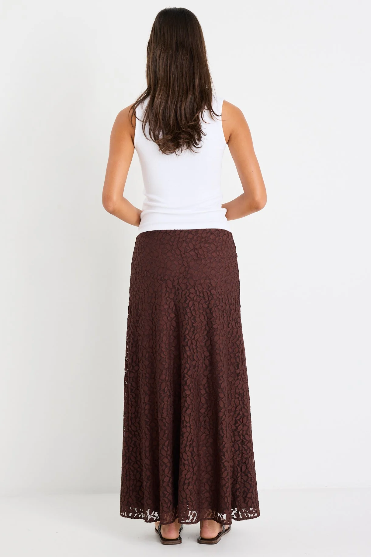 Zeus Chocolate Lace Bias Maxi Skirt - Image 6