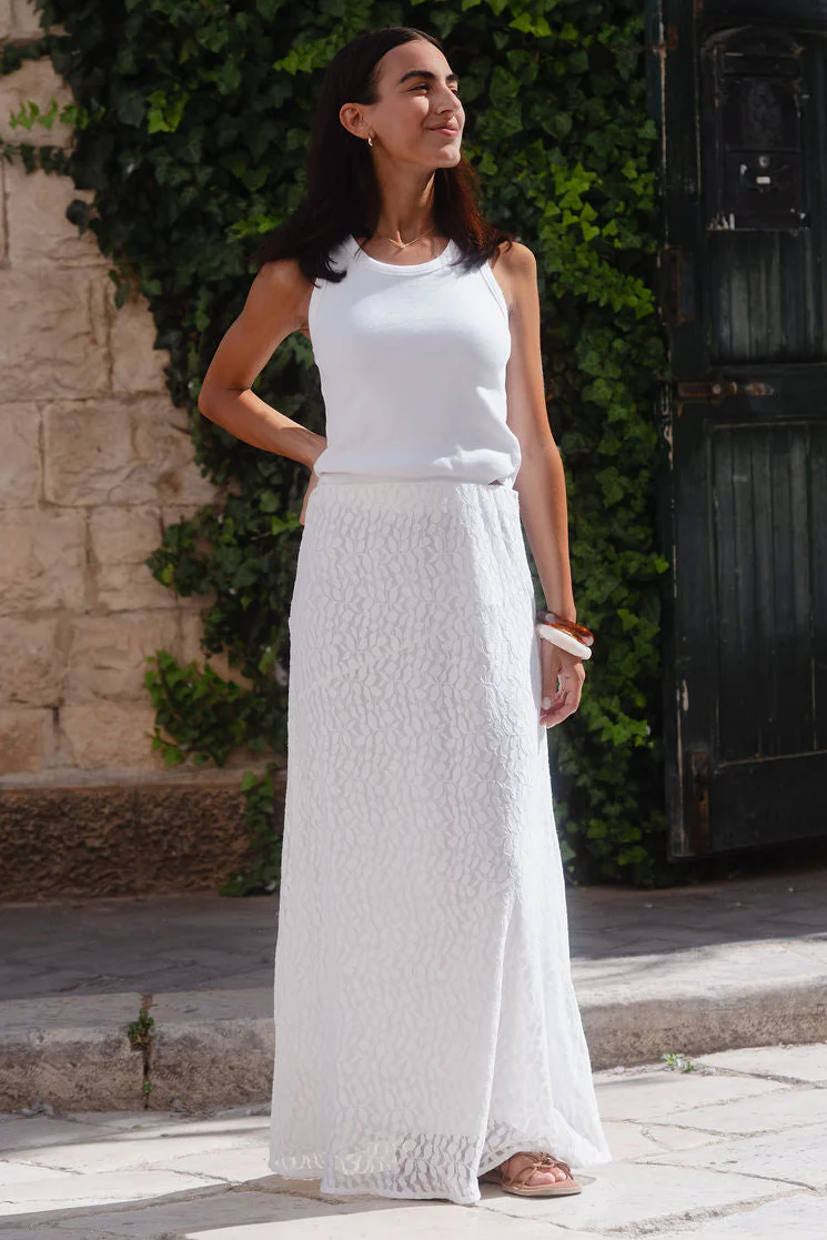 Zeus Ivory Lace Bias Maxi Skirt