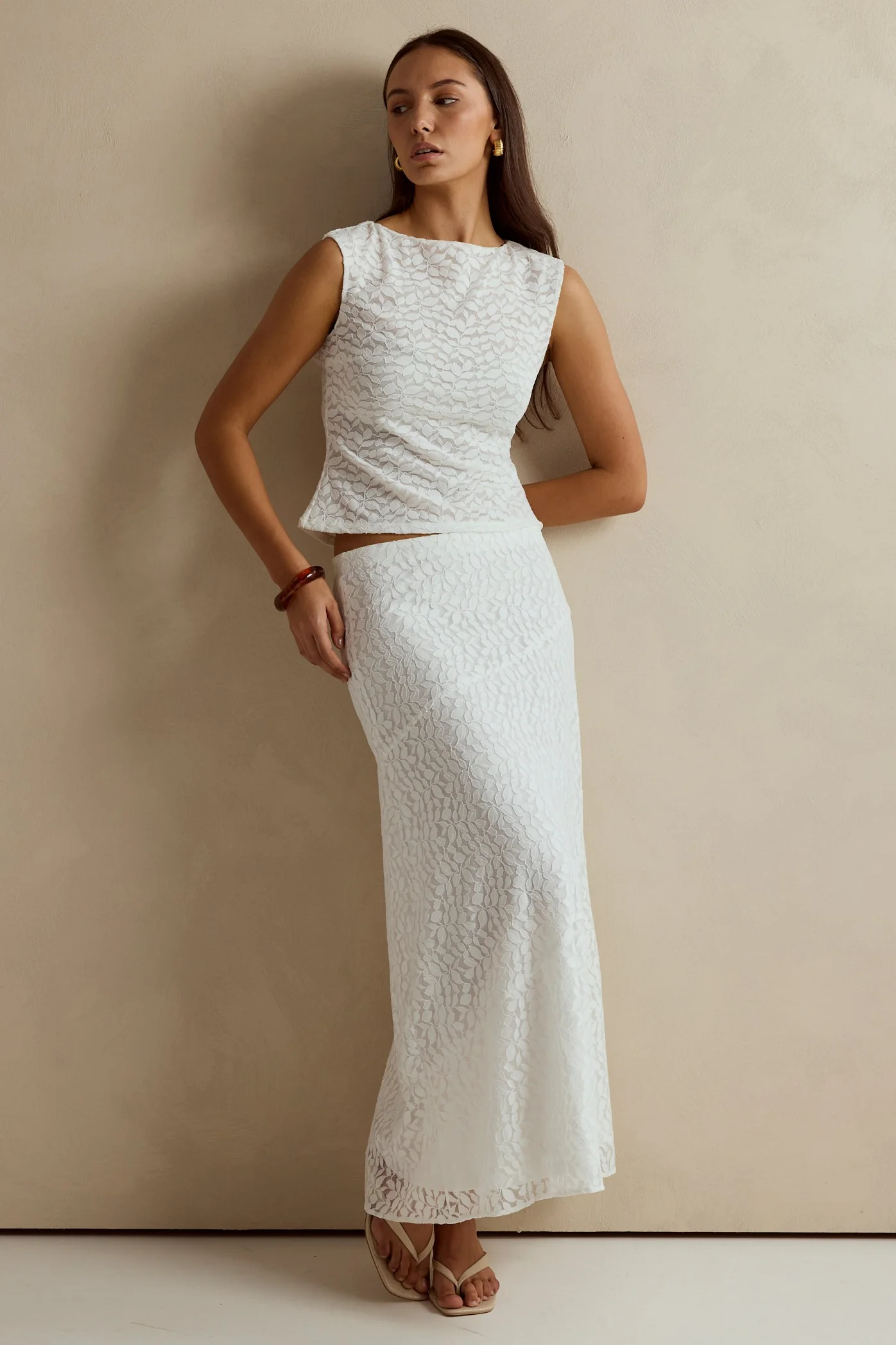Zeus Ivory Lace Bias Maxi Skirt - Image 2