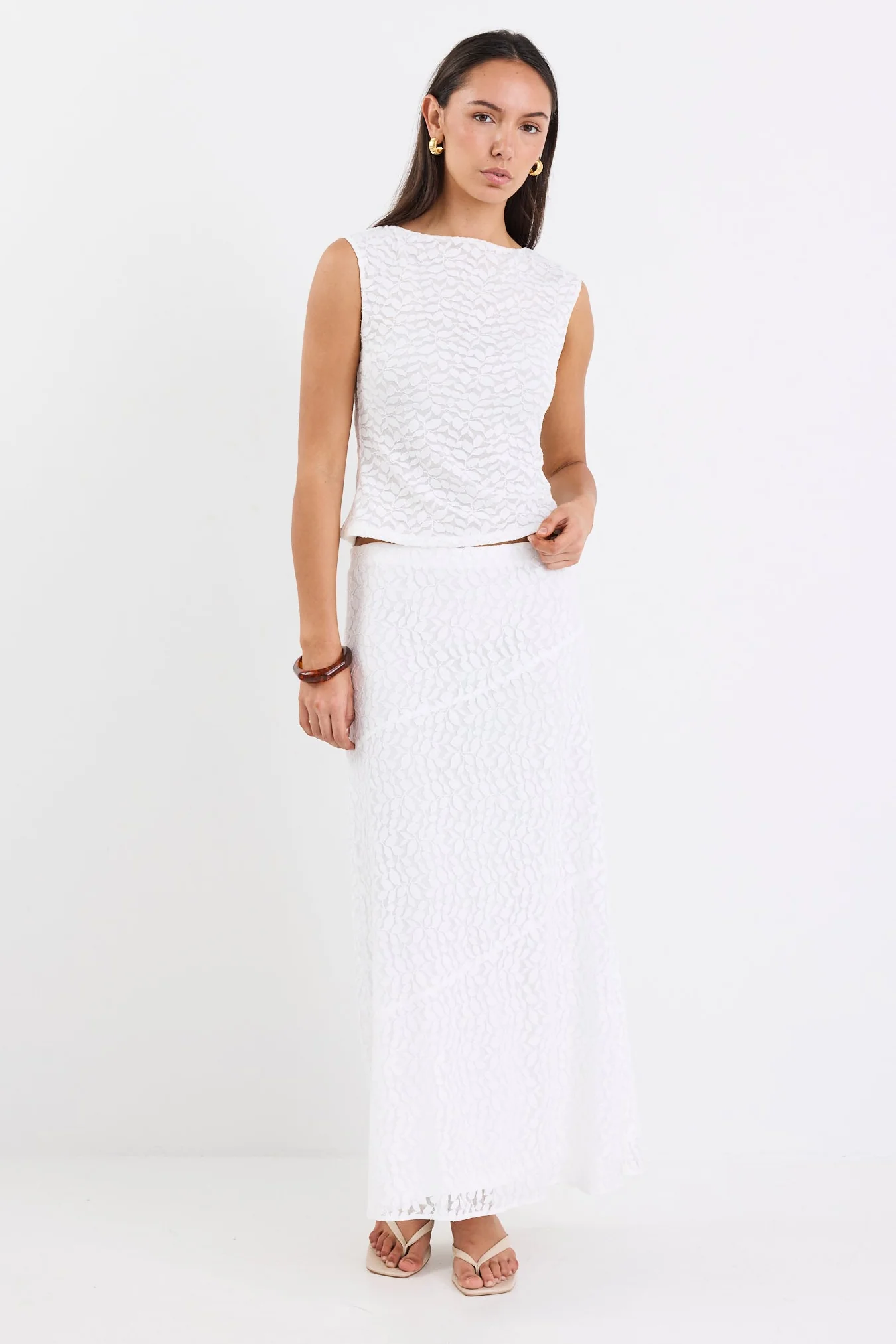 Zeus Ivory Lace Bias Maxi Skirt - Image 5