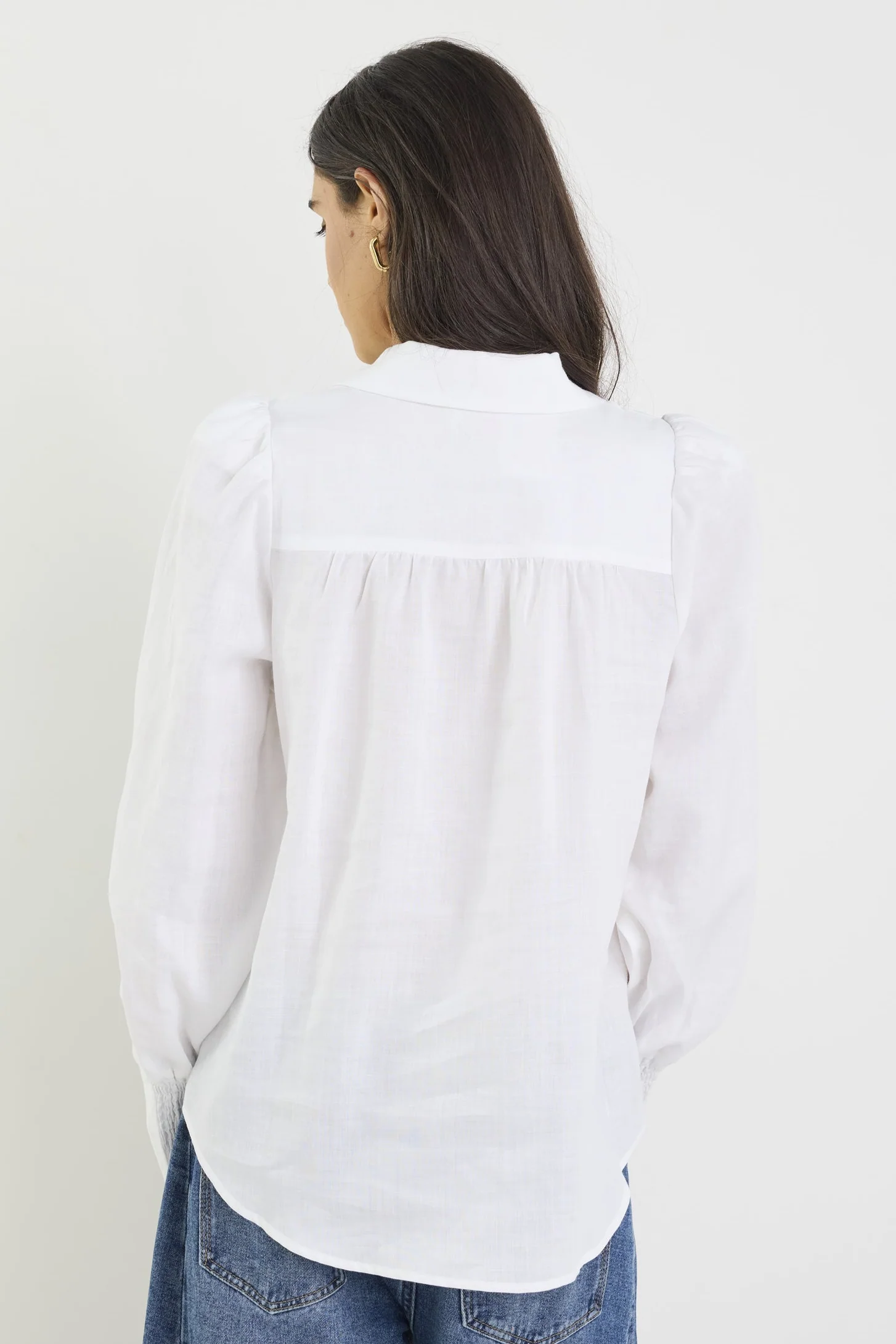 Zinnia White Ramie Lace Trim Long Sleeve Shirt - Image 7