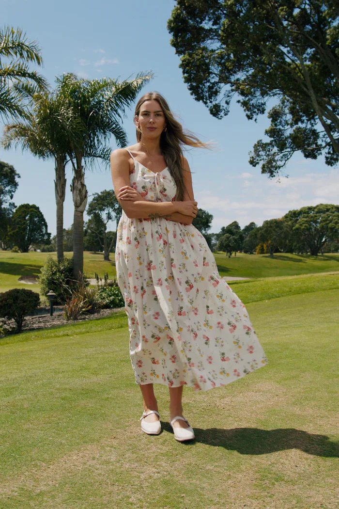 Zinnia Summer Haven Cream Floral Strappy Midi Dress - Image 2