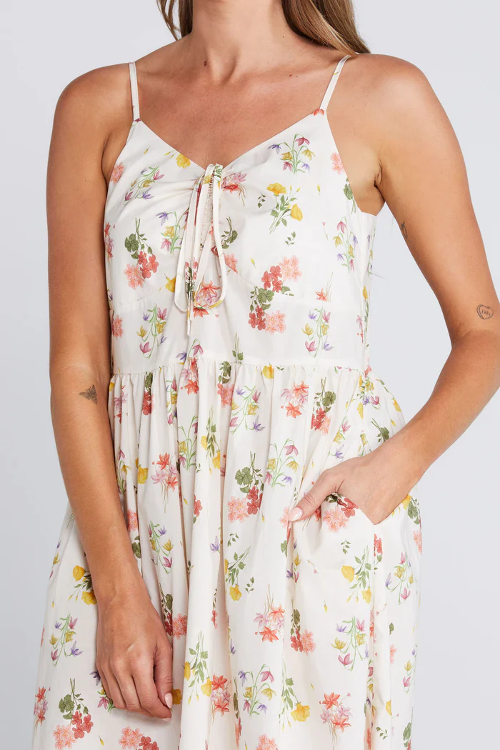 Zinnia Summer Haven Cream Floral Strappy Midi Dress - Image 3
