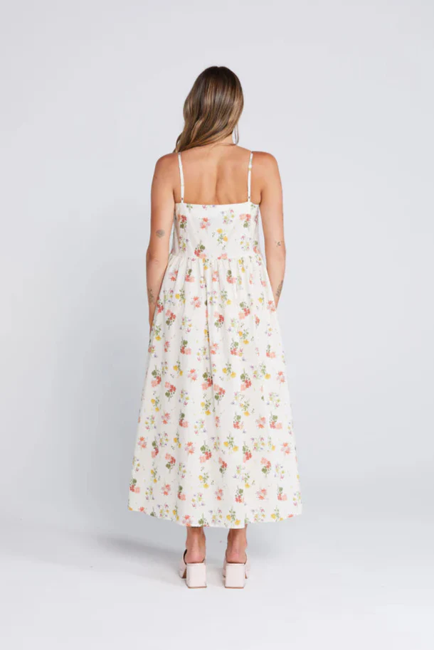 Zinnia Summer Haven Cream Floral Strappy Midi Dress - Image 6