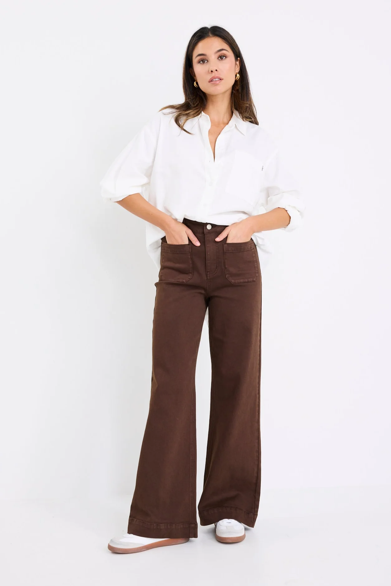 Zoey Chocolate High Rise Wide Leg Pocket Jean - Image 5