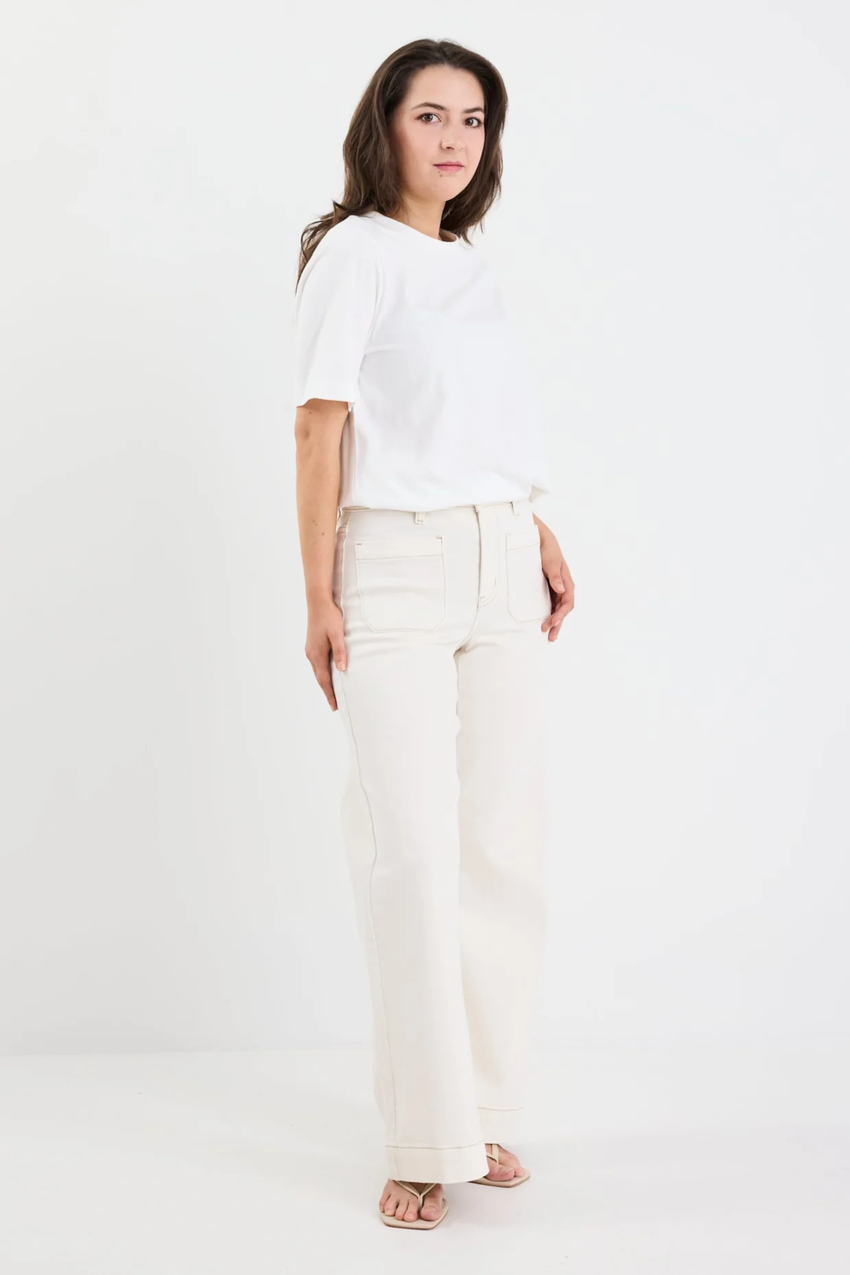 Zoey Ecru Petite High Rise Wide Leg Pocket Jean - Image 3