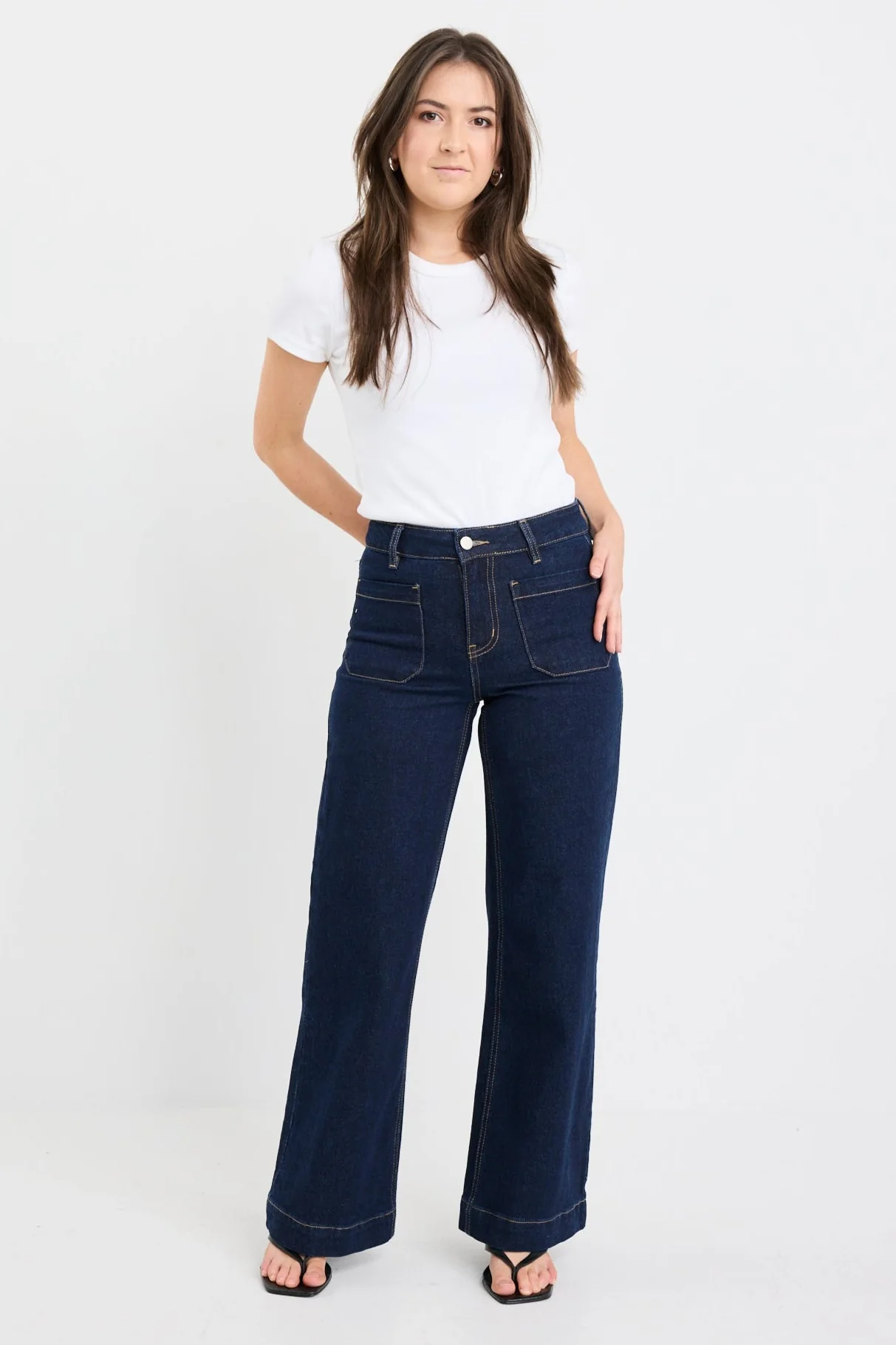Zoey Indigo Petite High Rise Wide Leg Pocket Jean
