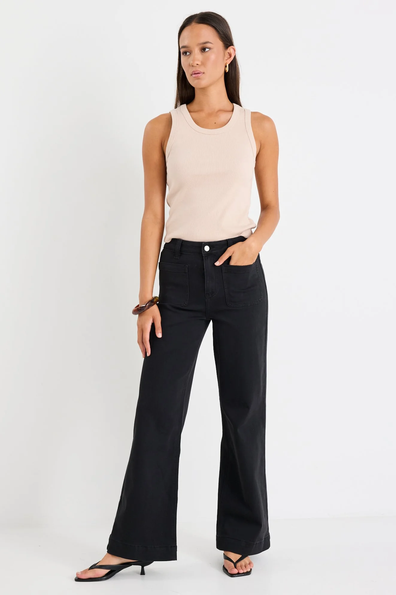 Zoey Black Denim High Rise Wide Leg Pocket Jean - Image 2