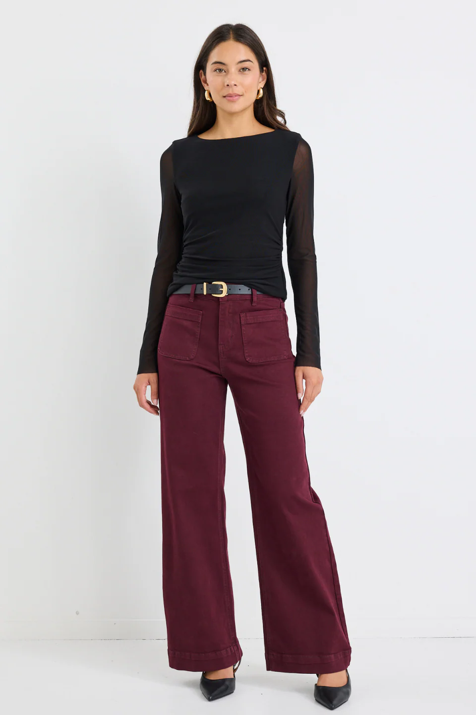 Zoey Burgundy Plum High Rise Wide Leg Pocket Jean - Image 3