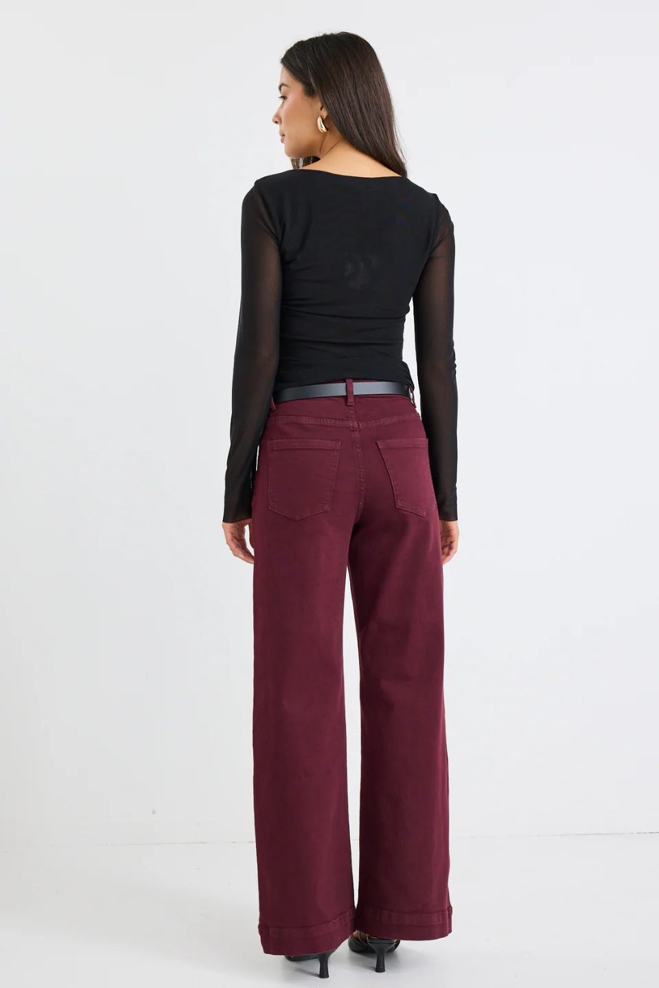 Zoey Burgundy Plum High Rise Wide Leg Pocket Jean - Image 4