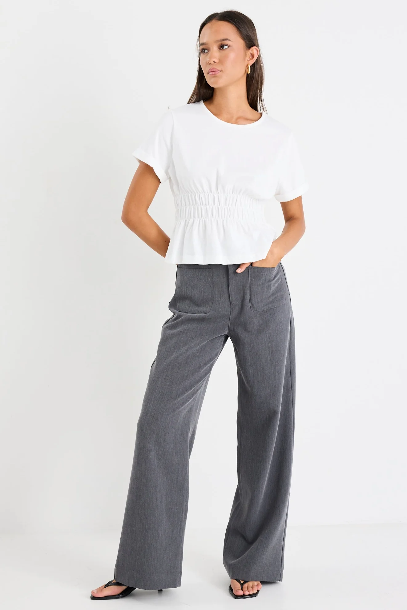 Zoey Charcoal Tailored High Rise Wide Leg Pocket Pants - Image 5