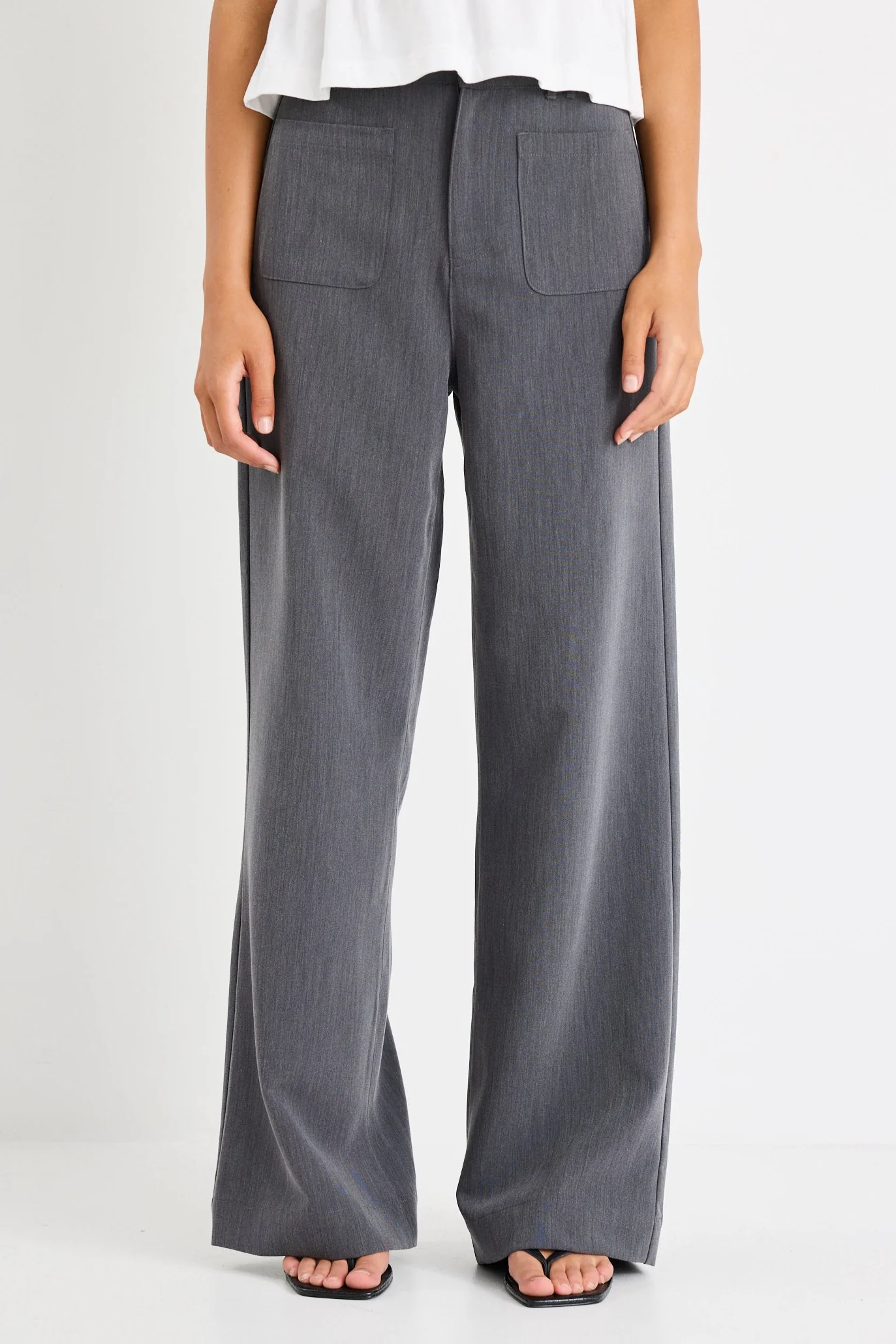 Zoey Charcoal Tailored High Rise Wide Leg Pocket Pants - Image 6