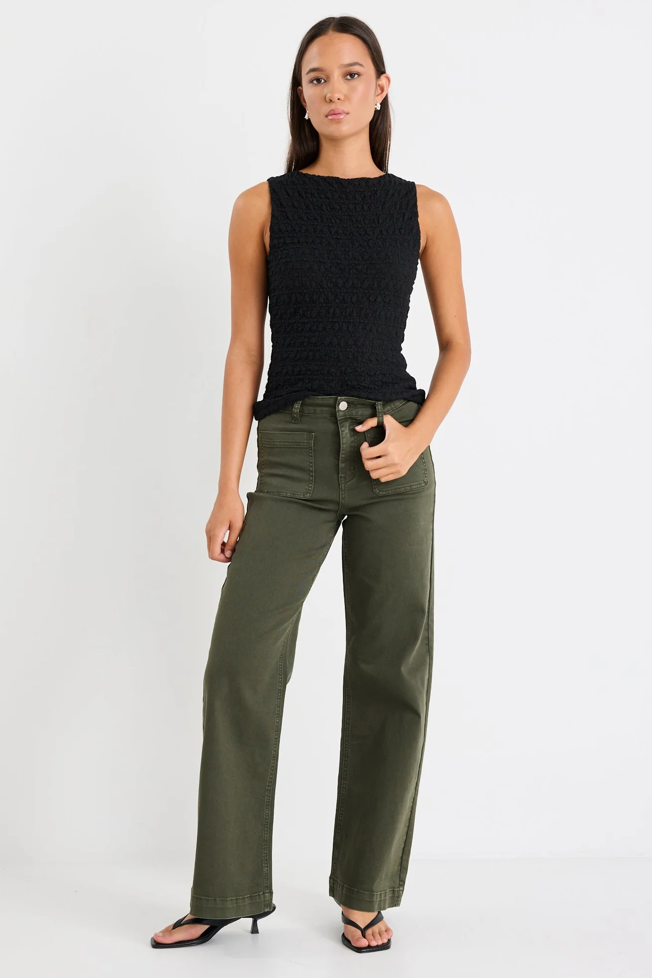 Zoey Dark Khaki High Rise Wide Leg Pocket Jean - Image 2