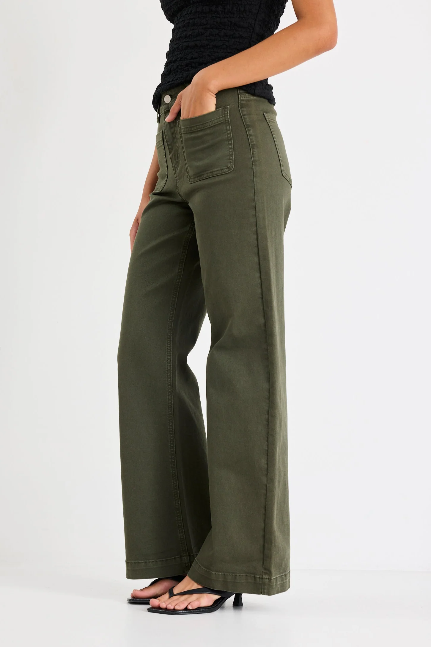 Zoey Dark Khaki High Rise Wide Leg Pocket Jean - Image 3