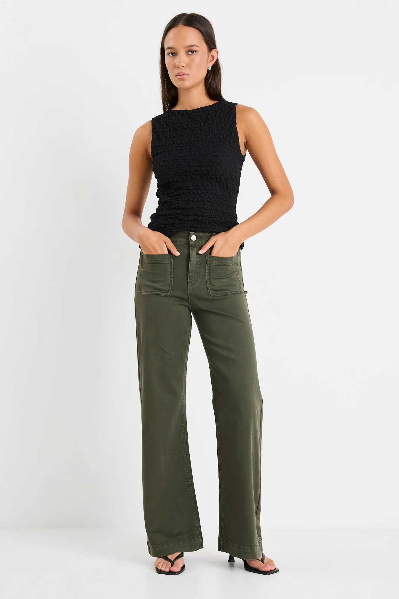 Zoey Dark Khaki High Rise Wide Leg Pocket Jean - Image 4