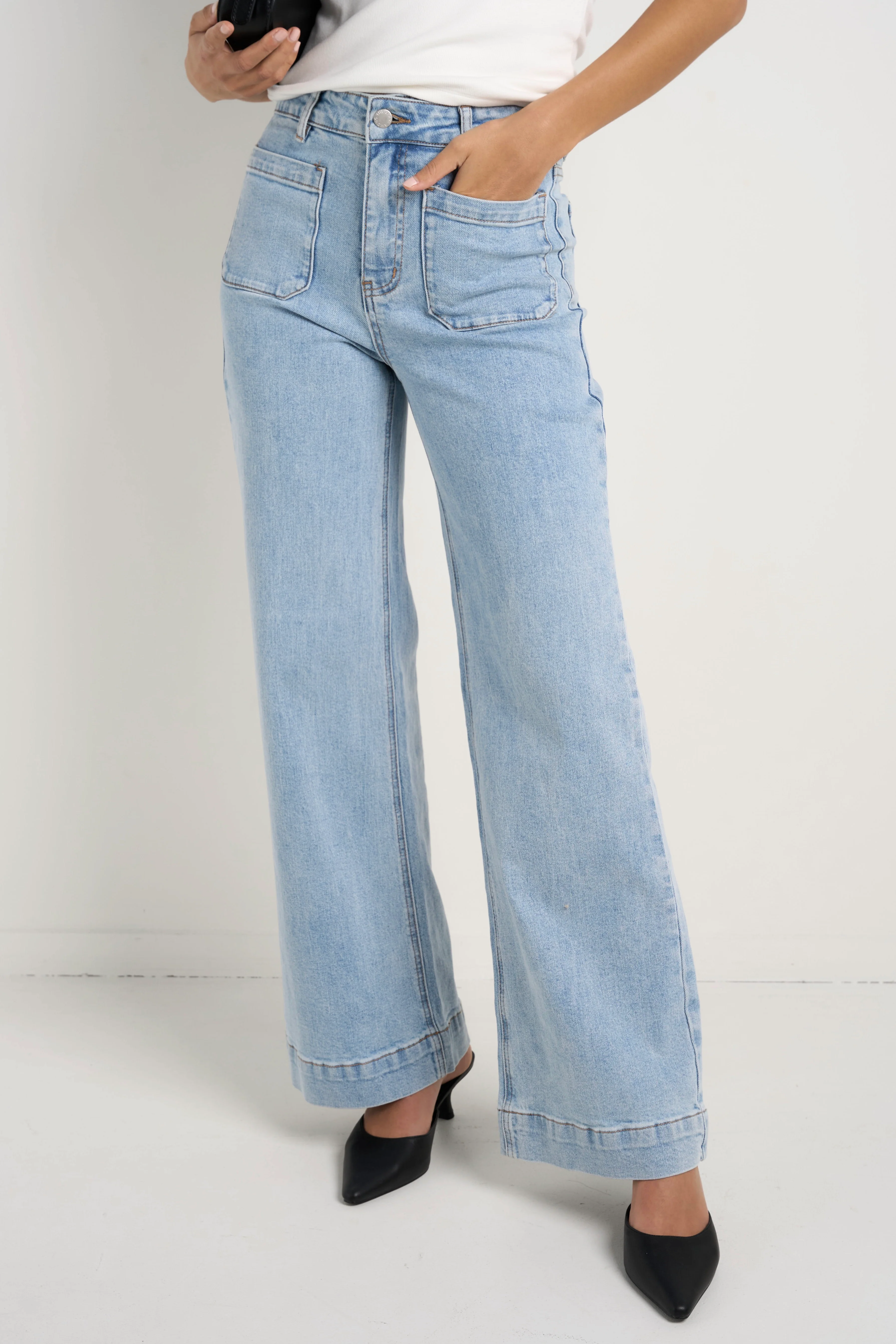 Zoey Light Blue High Rise Wide Leg Pocket Jean - Image 3