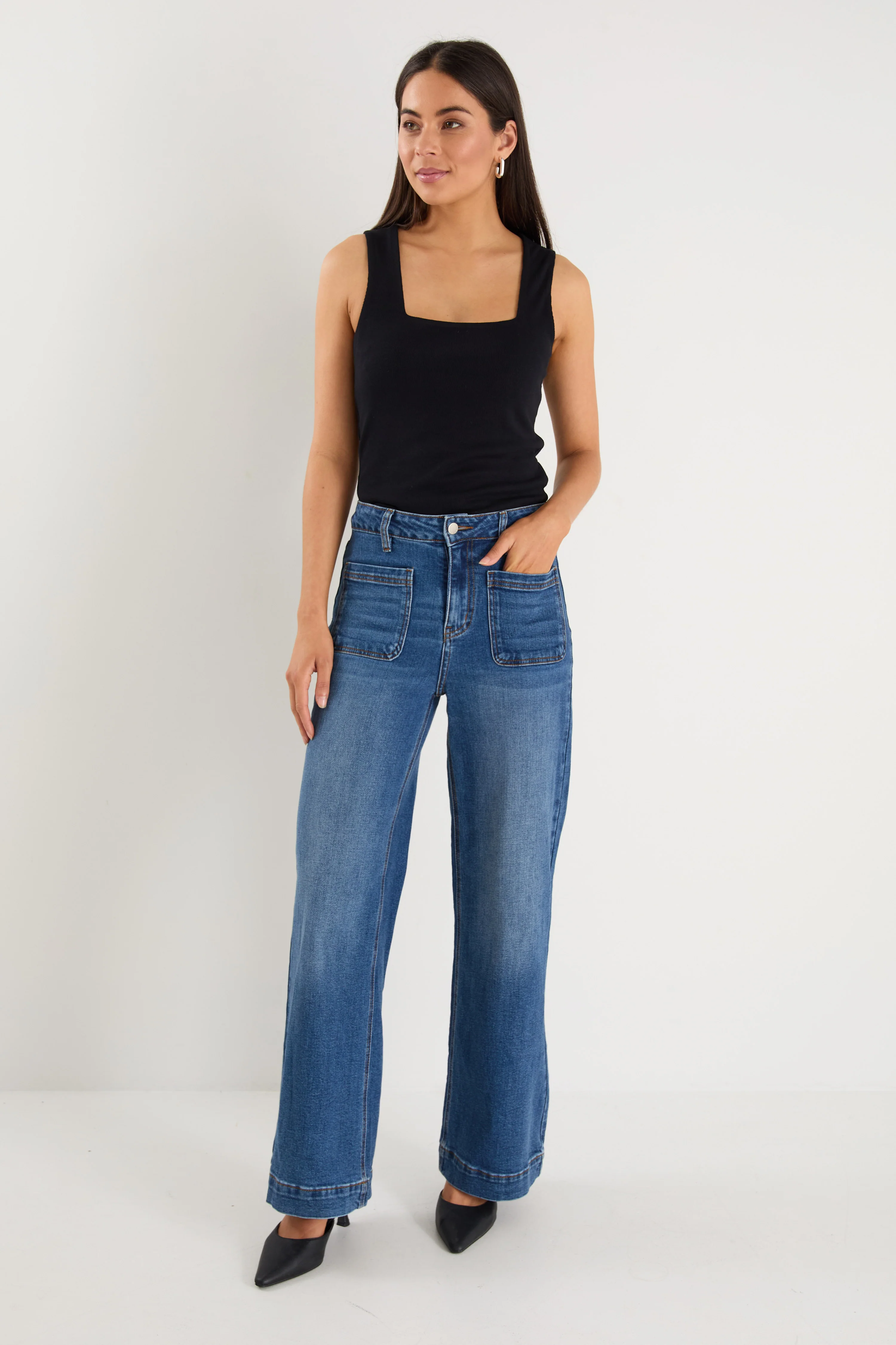 Zoey Marine Blue High Rise Wide Leg Pocket Jean - Image 2